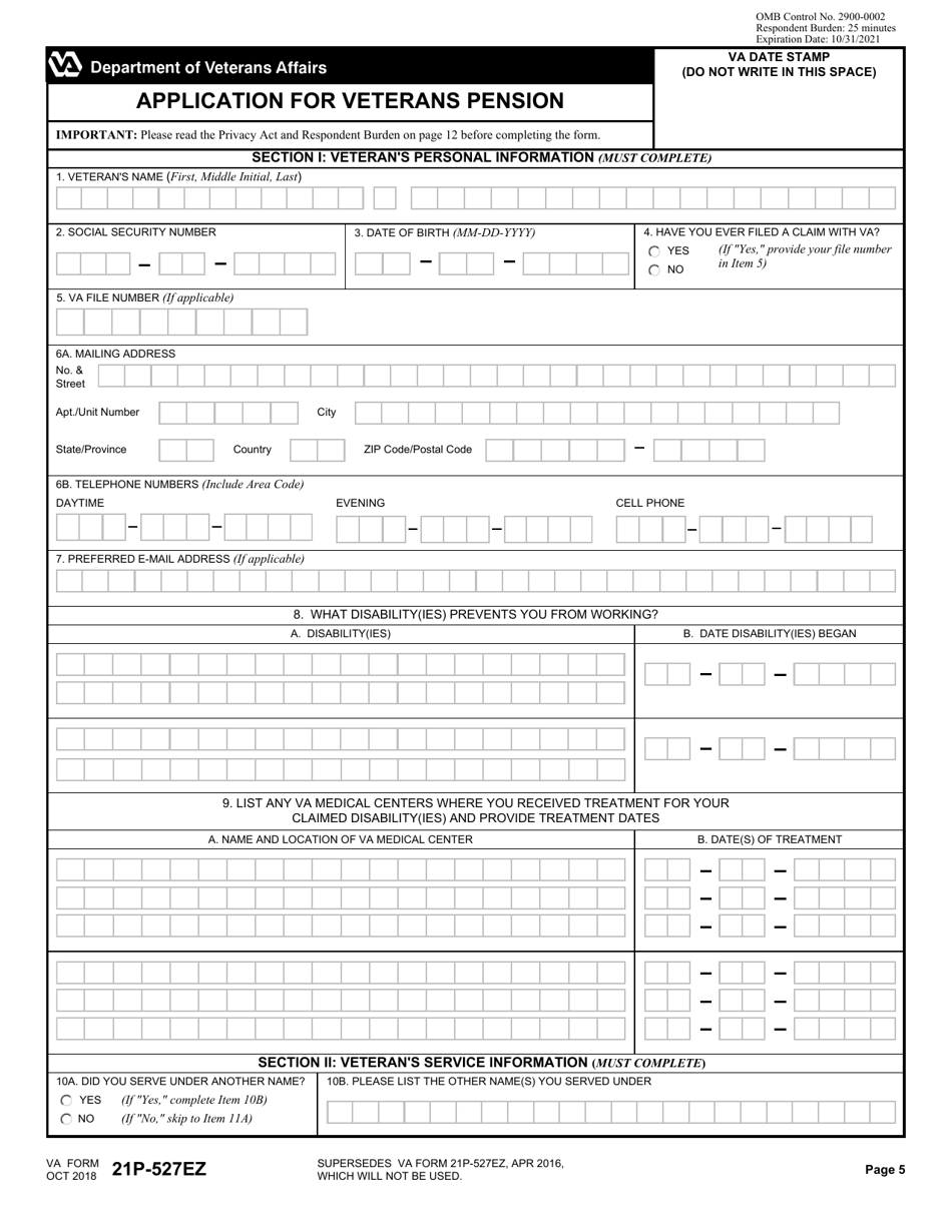 Va Form 21p 527ez Fill Out Sign Online And Download Fillable Pdf Templateroller 1479