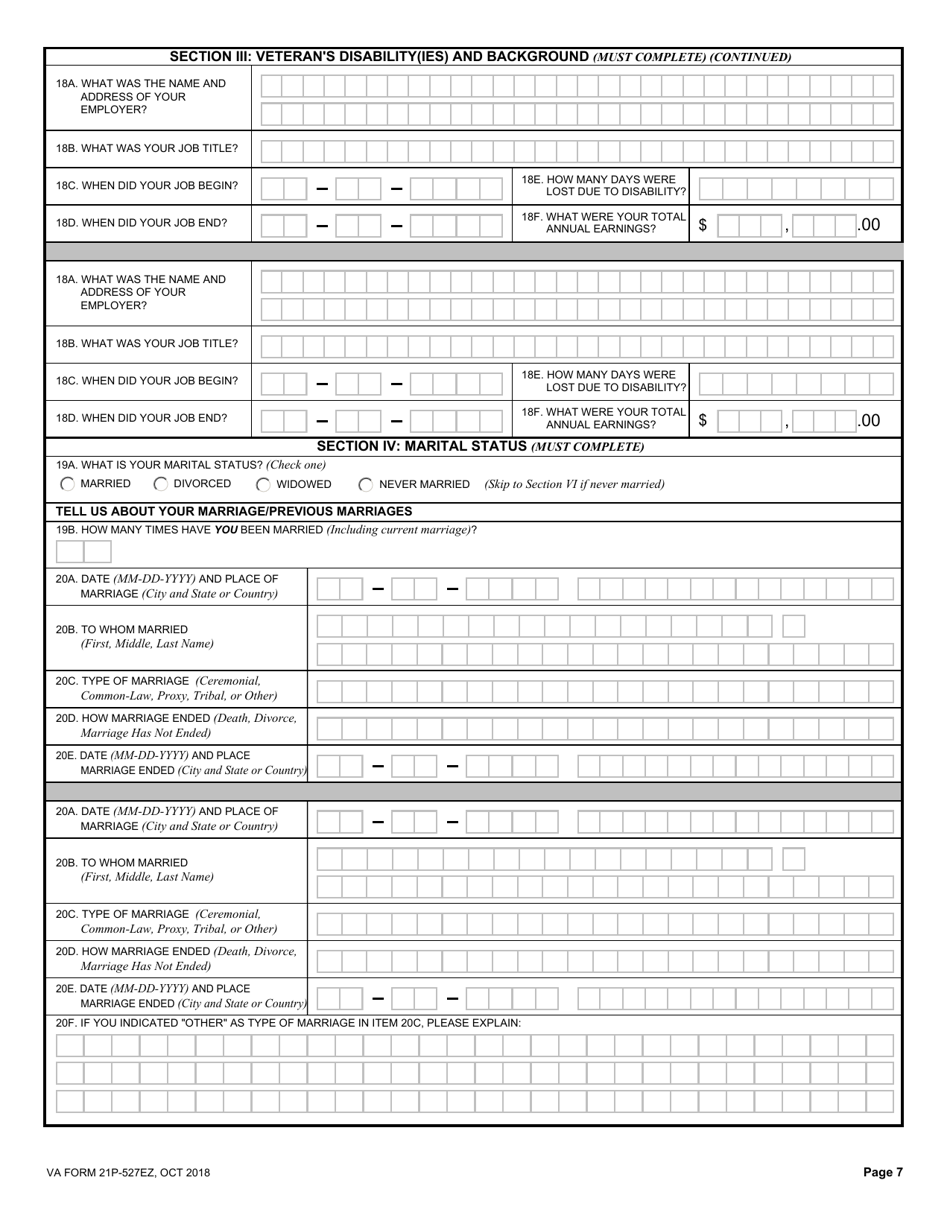 VA Form 21P-527EZ Application for Veterans Pension, Page 7