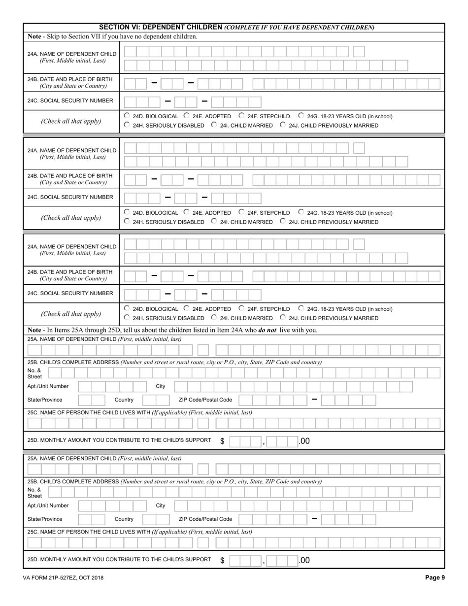 VA Form 21P-527EZ Application for Veterans Pension, Page 9