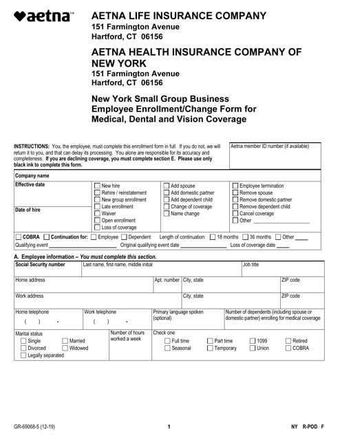 New York Small Group Business Employee Enrollment / Change Form for Medical, Dental and Vision Coverage - Aetna - New York Download Pdf