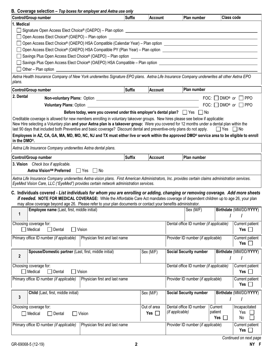 New York New York Small Group Business Employee Enrollment/Change Form ...