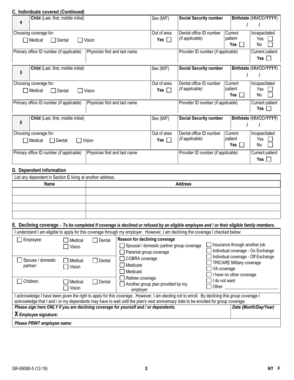 New York Small Group Business Employee Enrollment / Change Form for Medical, Dental and Vision Coverage - Aetna - New York, Page 3