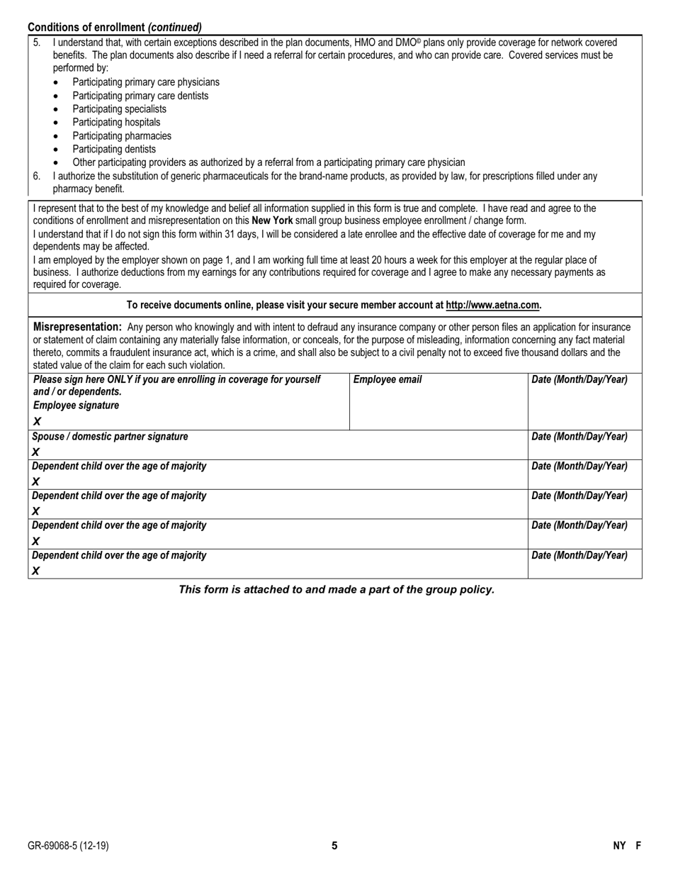 New York Small Group Business Employee Enrollment / Change Form for Medical, Dental and Vision Coverage - Aetna - New York, Page 5