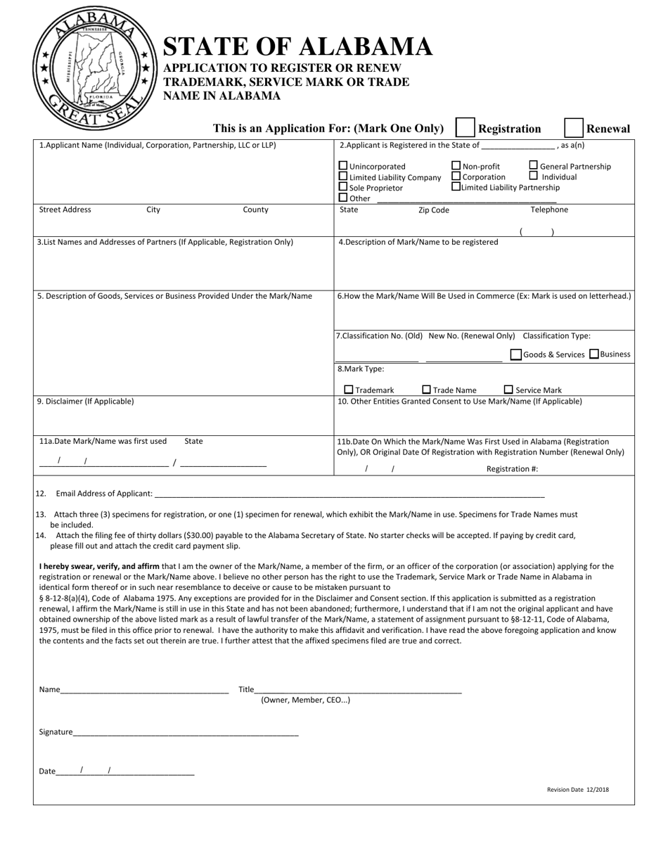 Application to Register or Renew Trademark, Service Mark or Trade Name in Alabama - Alabama, Page 4