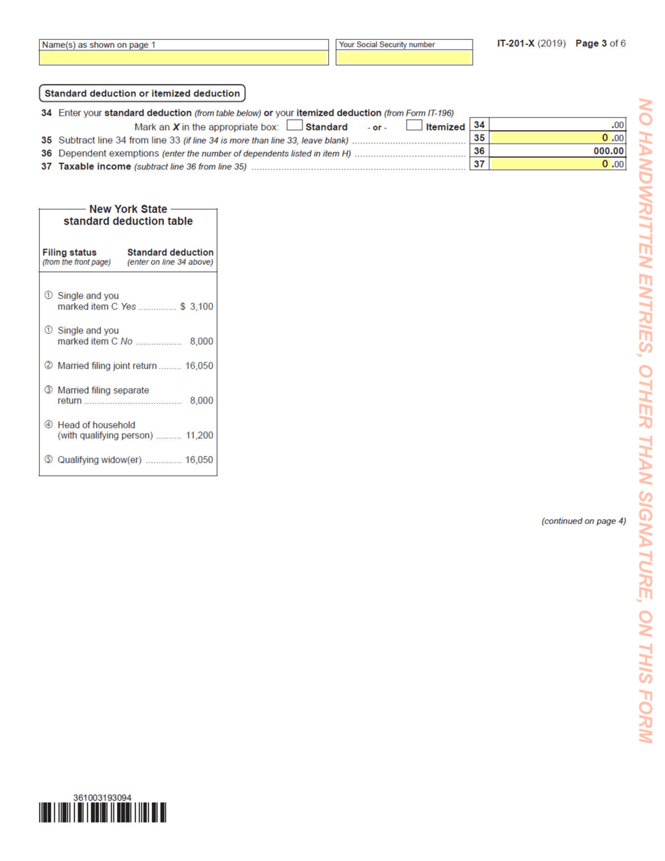 Form IT-201-X Amended Resident Income Tax Return - New York, Page 3