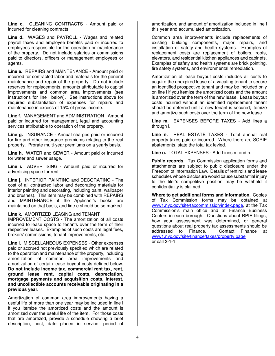 Form TC201 Income and Expense Schedule for Rent Producing Properties - New York City, Page 4