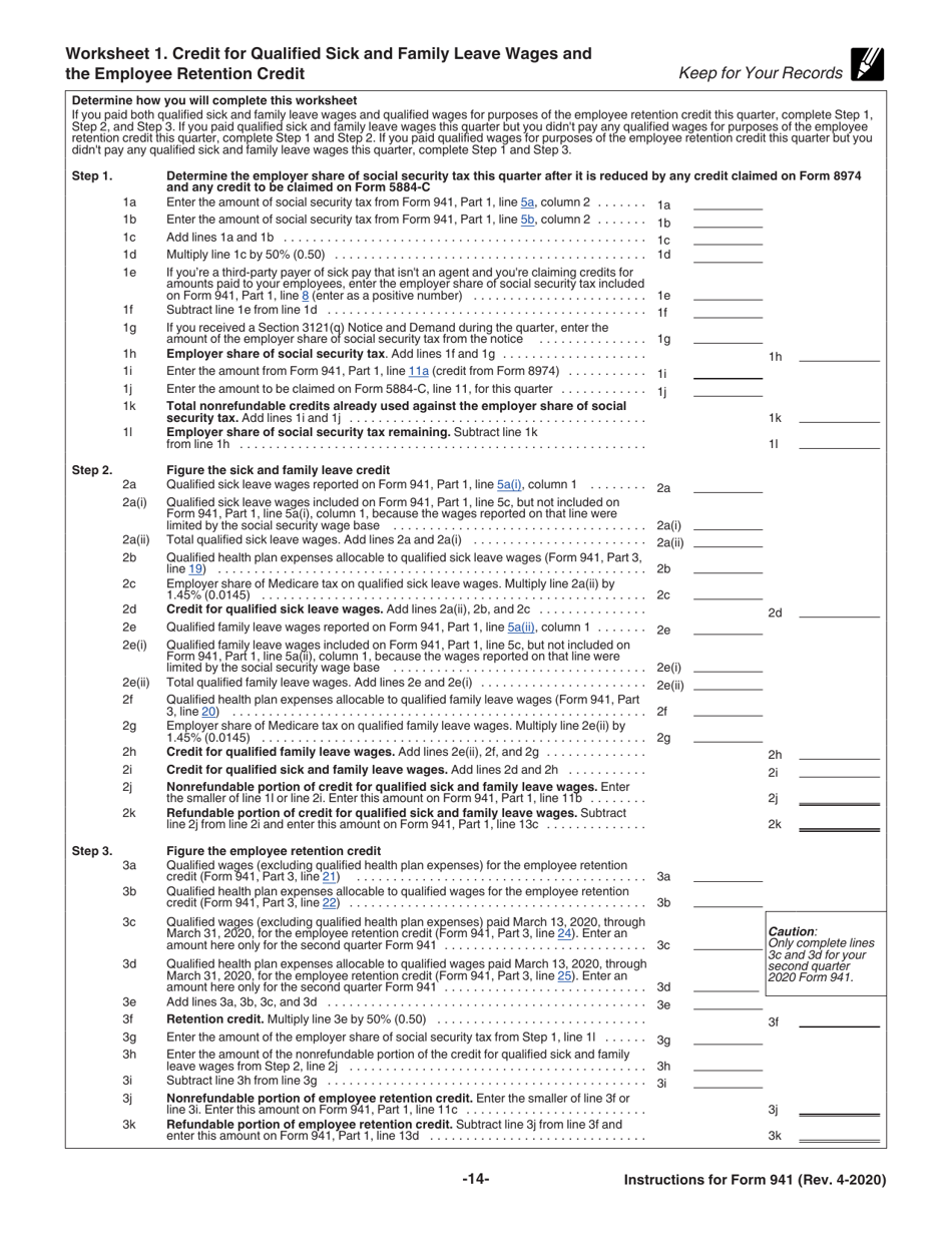 Instructions for IRS Form 941 Employers Quarterly Federal Tax Return, Page 14