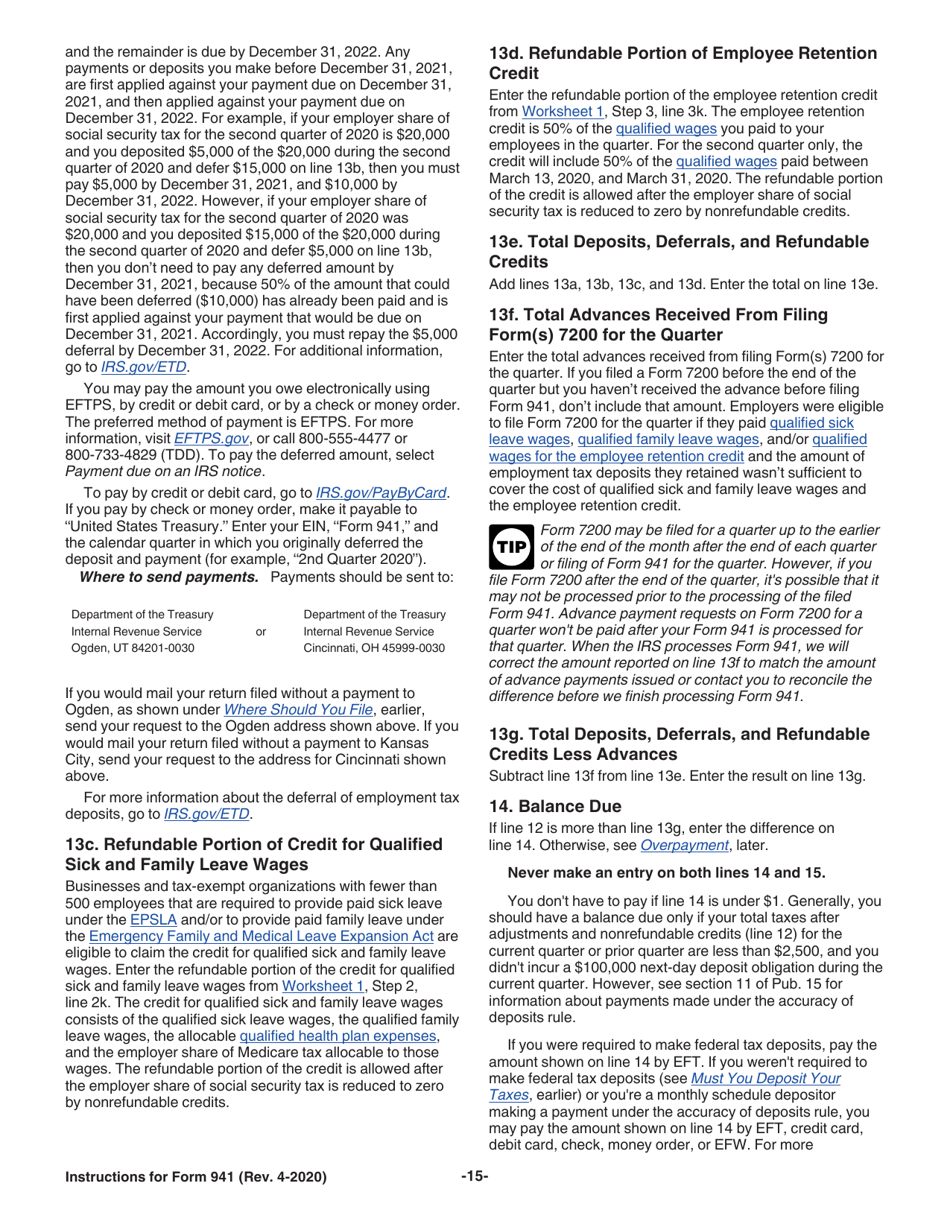 Instructions for IRS Form 941 Employers Quarterly Federal Tax Return, Page 15