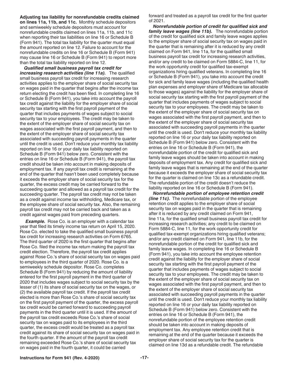 Instructions for IRS Form 941 Employers Quarterly Federal Tax Return, Page 17