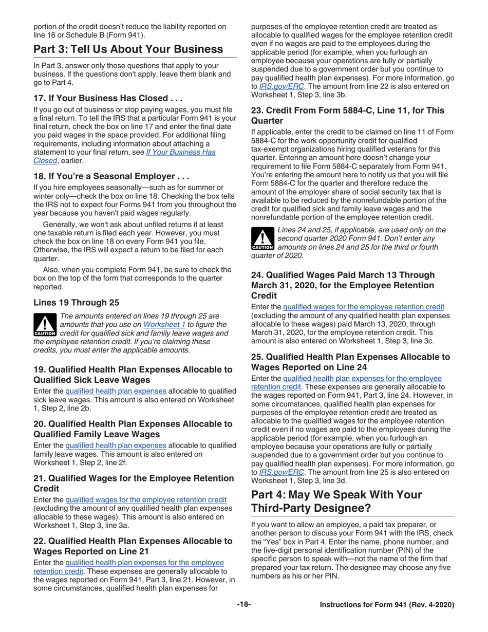 Instructions for IRS Form 941 Employers Quarterly Federal Tax Return, Page 18