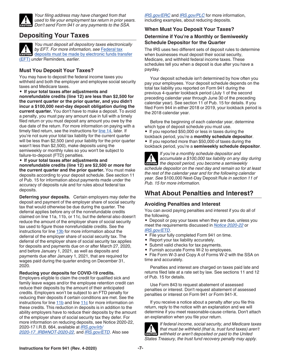 Instructions for IRS Form 941 Employers Quarterly Federal Tax Return, Page 7