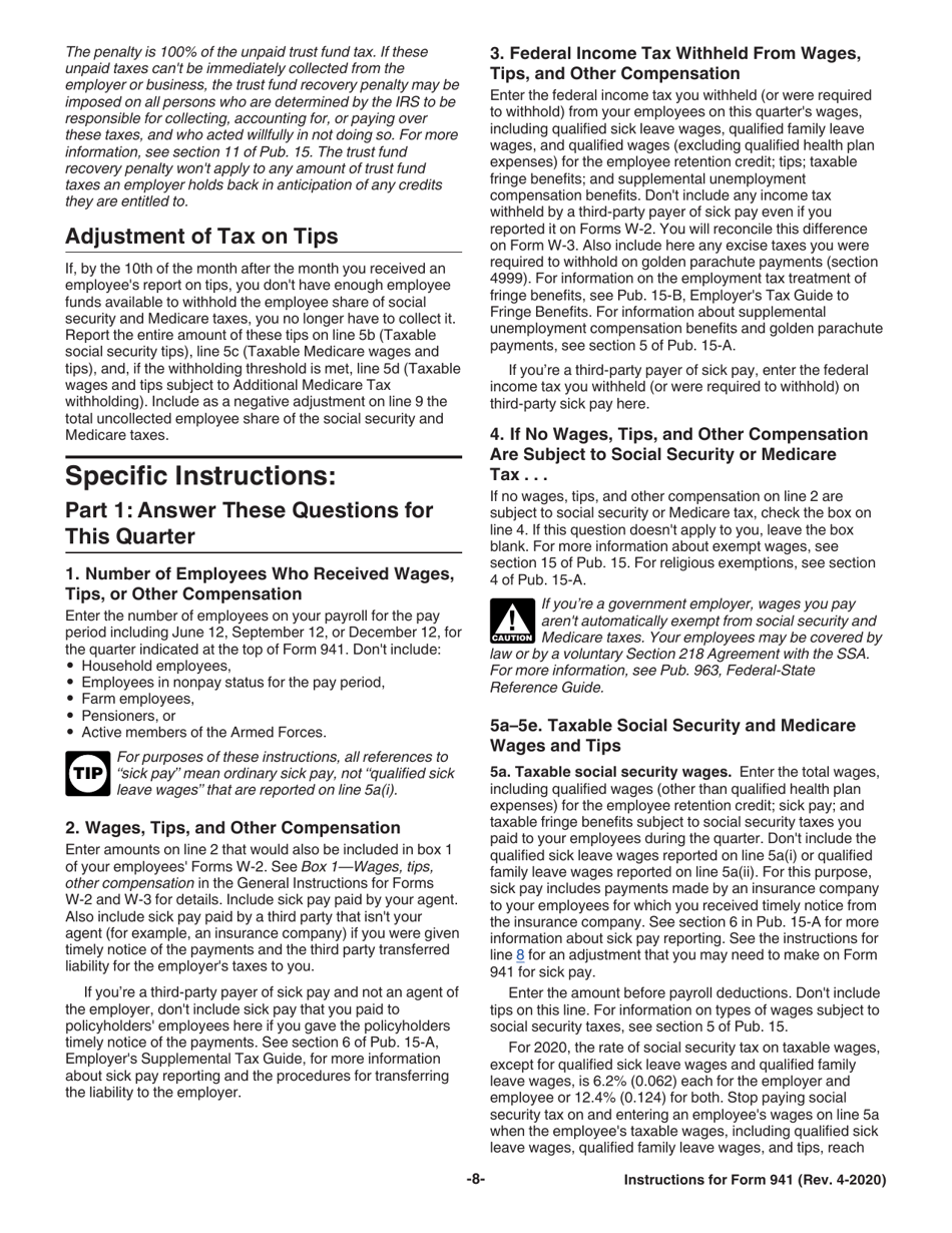 Instructions for IRS Form 941 Employers Quarterly Federal Tax Return, Page 8