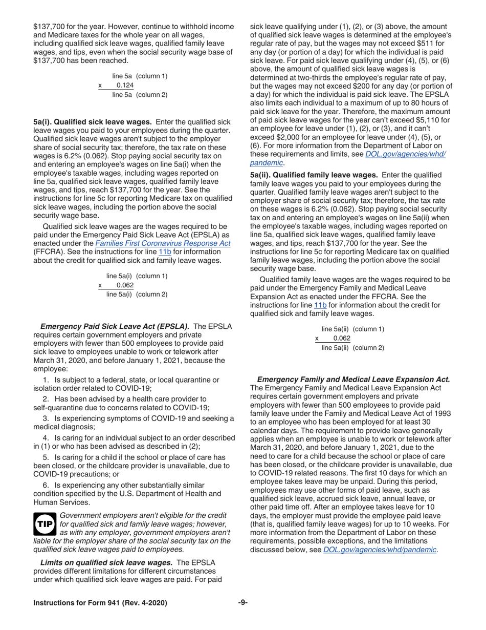 Instructions for IRS Form 941 Employers Quarterly Federal Tax Return, Page 9