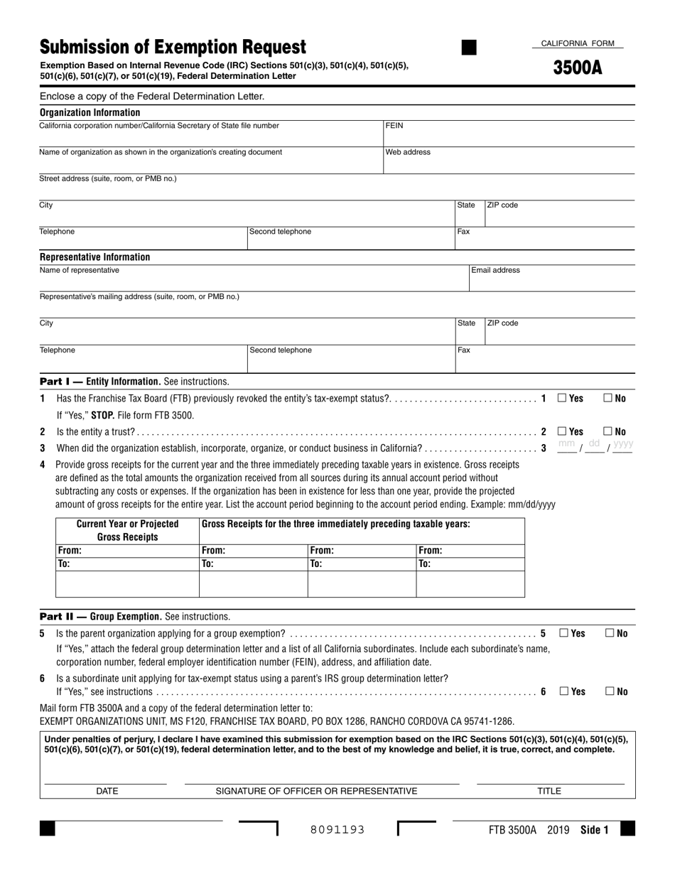 Form Ftb3500a - 2019 - Fill Out, Sign Online And Download Fillable Pdf 