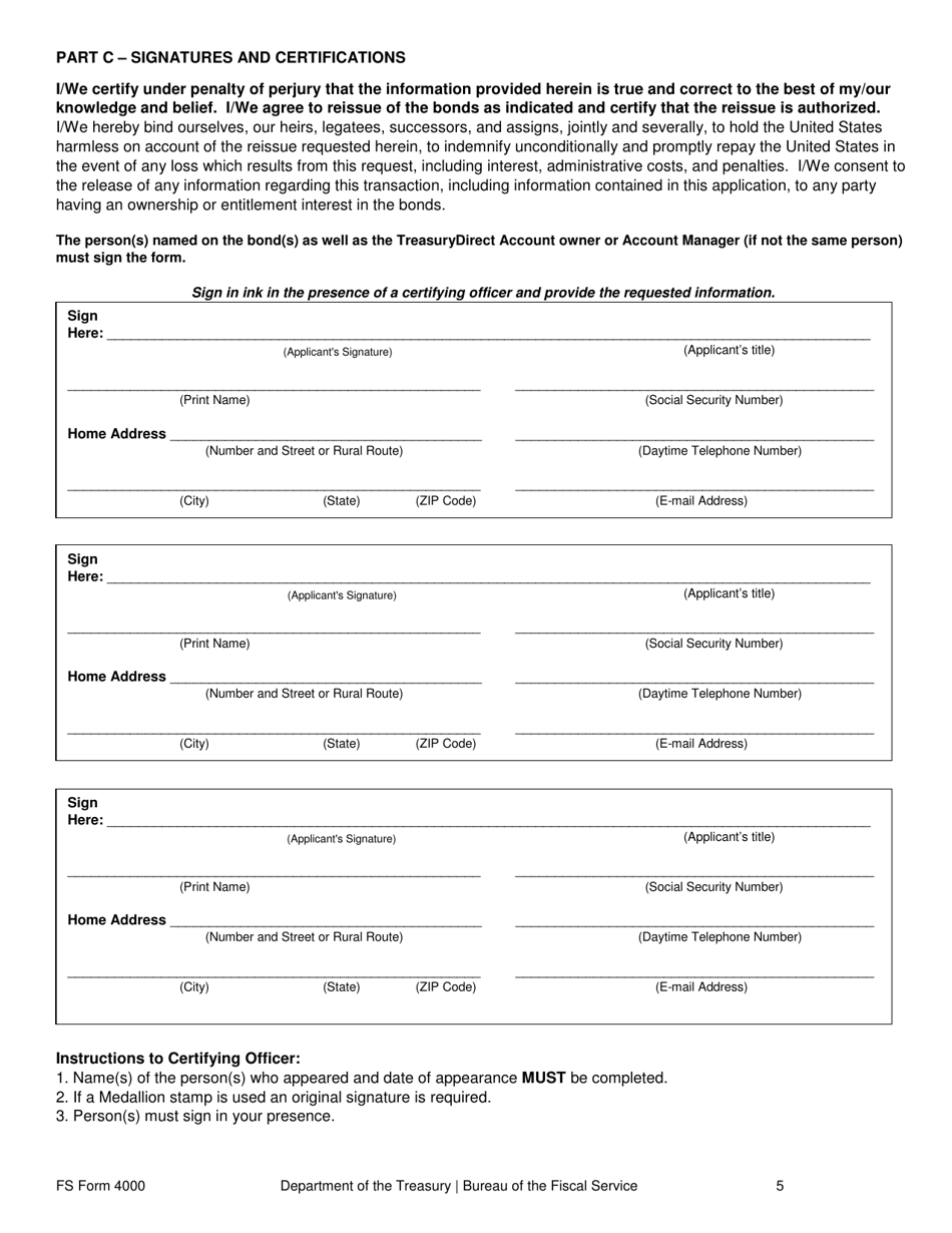 FS Form 4000 Request to Reissue United States Savings Bonds, Page 5