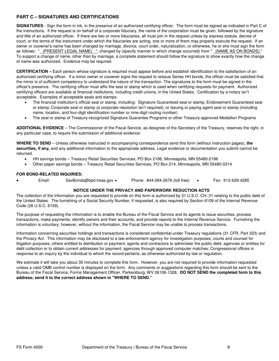 FS Form 4000 Request to Reissue United States Savings Bonds, Page 8