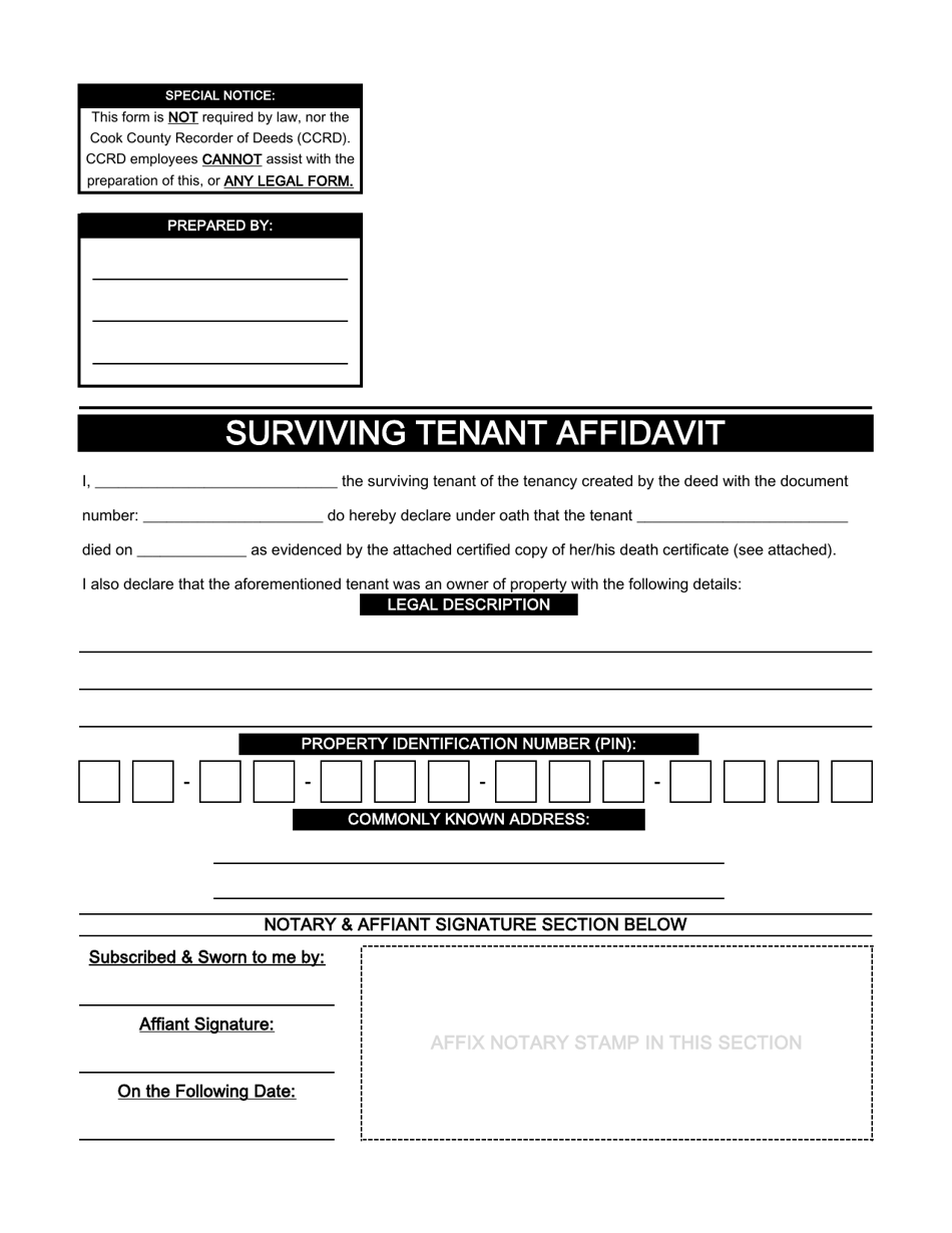 Cook County, Illinois Surviving Tenant Affidavit Fill Out, Sign