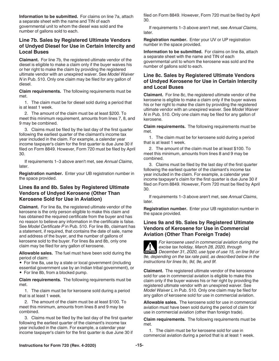 Instructions for IRS Form 720 Quarterly Federal Excise Tax Return, Page 15