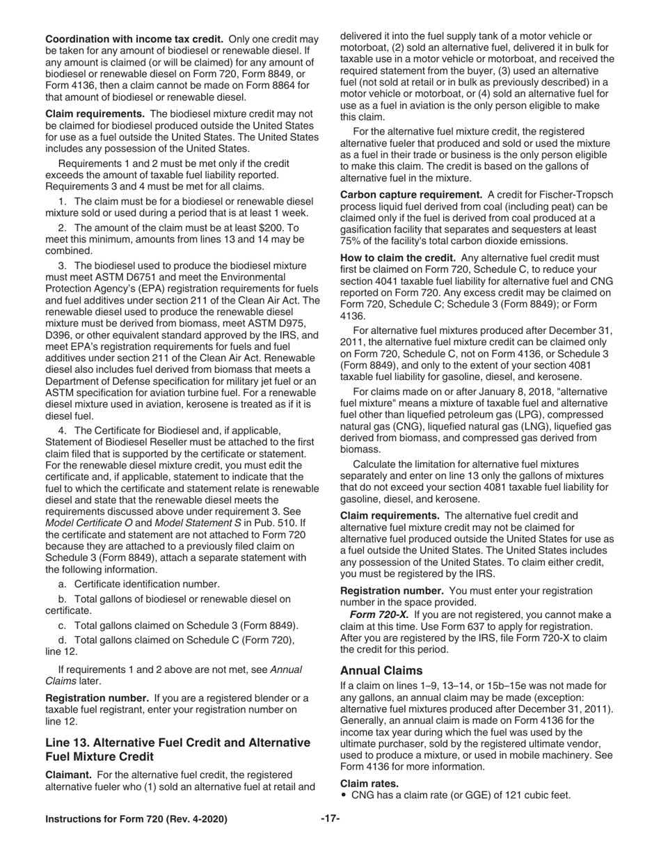 Instructions for IRS Form 720 Quarterly Federal Excise Tax Return, Page 17