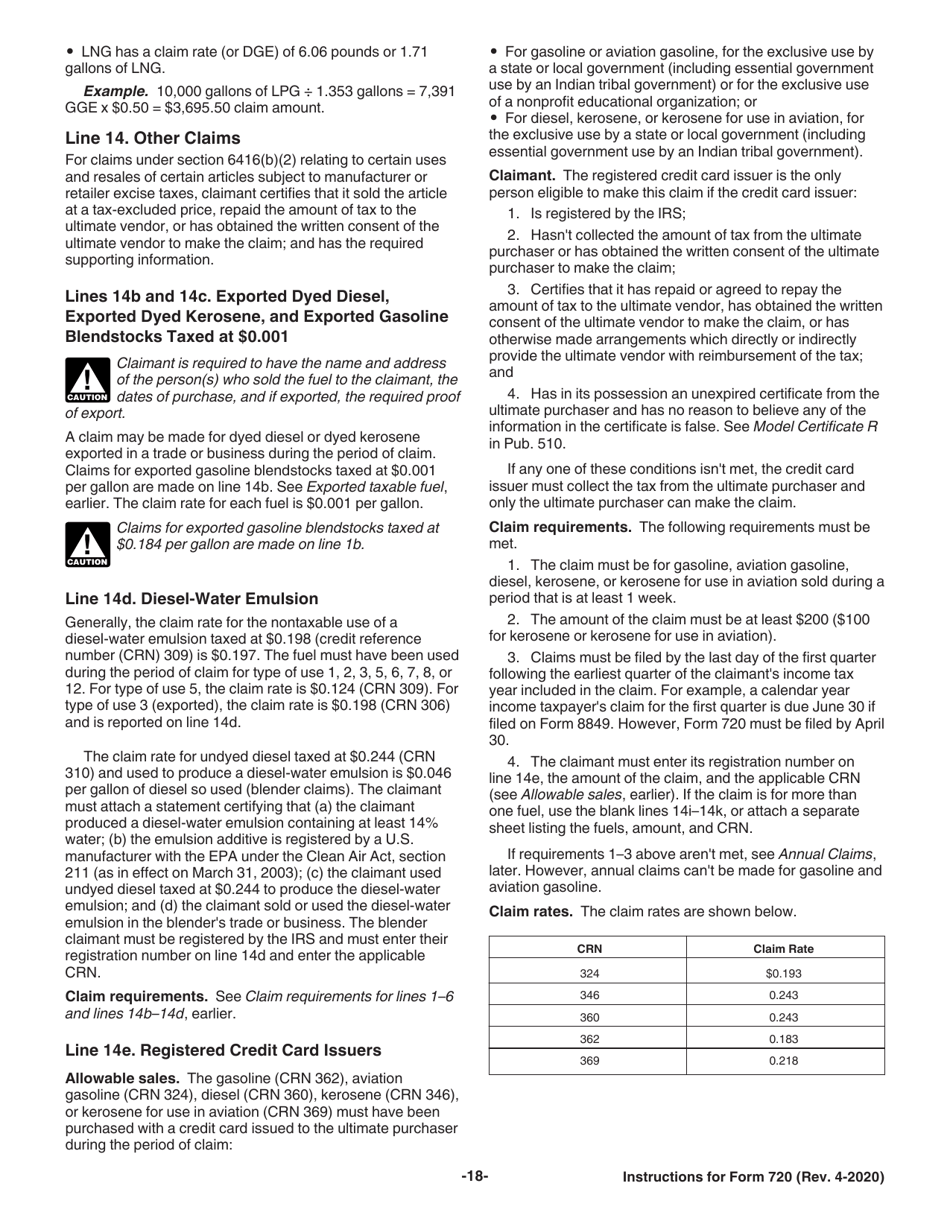 Instructions for IRS Form 720 Quarterly Federal Excise Tax Return, Page 18