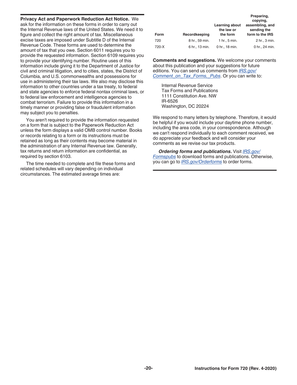 Instructions for IRS Form 720 Quarterly Federal Excise Tax Return, Page 20