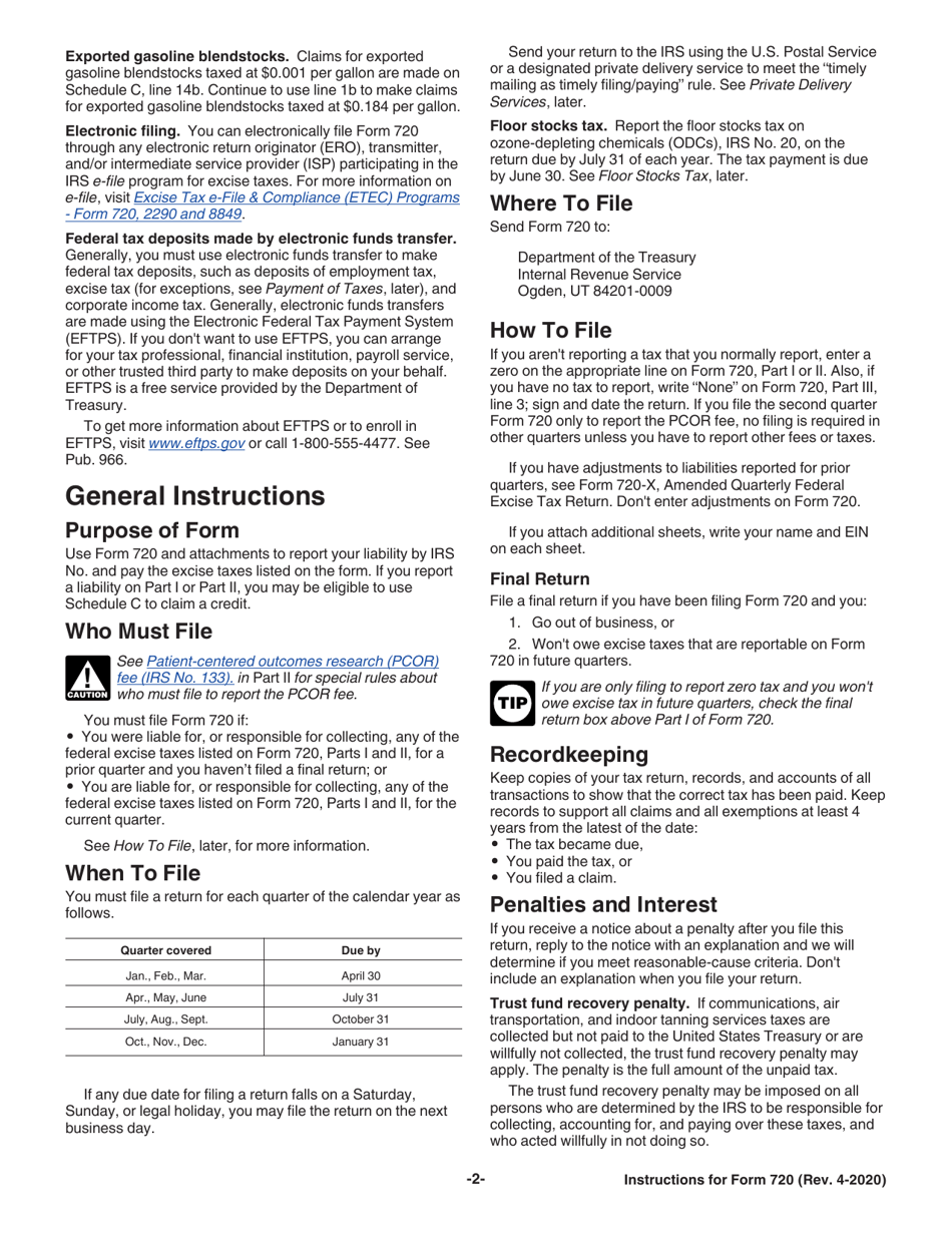 Instructions for IRS Form 720 Quarterly Federal Excise Tax Return, Page 2