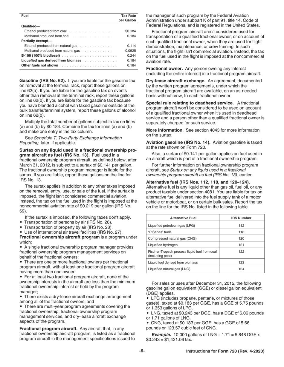 Instructions for IRS Form 720 Quarterly Federal Excise Tax Return, Page 6
