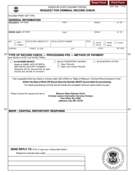 Form SHP-158S Request for Criminal Record Check - Missouri