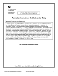 Document preview: FAA Form 8400-3 Application for an Airman Certificate and/or Rating