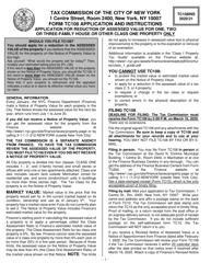 Document preview: Form TC108 Application for Correction of Assessed Value for One, Two or Three-Family House or Other Class One Property Only - New York City