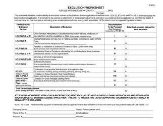 Document preview: Form 8TA-EX Exclusion Worksheet - Fairfax County, Virginia