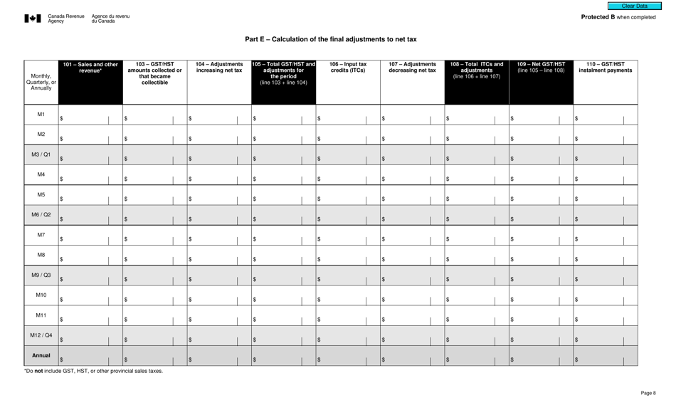 Form GST494 Goods and Services Tax / Harmonized Sales Tax (Gst / Hst) Final Return for Selected Listed Financial Institutions - Canada, Page 8