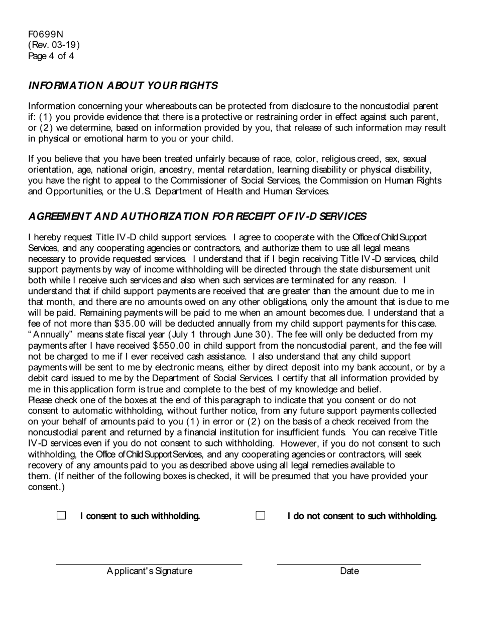 Form F0699N Application for Title IV-D Child Support Enforcement Services - Connecticut, Page 4