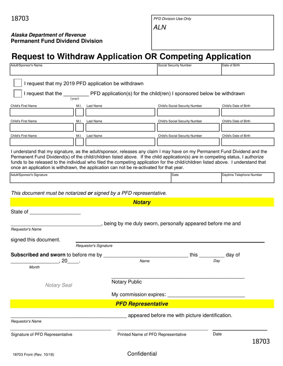 Form 18703 Fill Out Sign Online And Download Printable PDF Alaska   Form 18703 Request To Withdraw Application Or Competing Application Alaska Print Big 