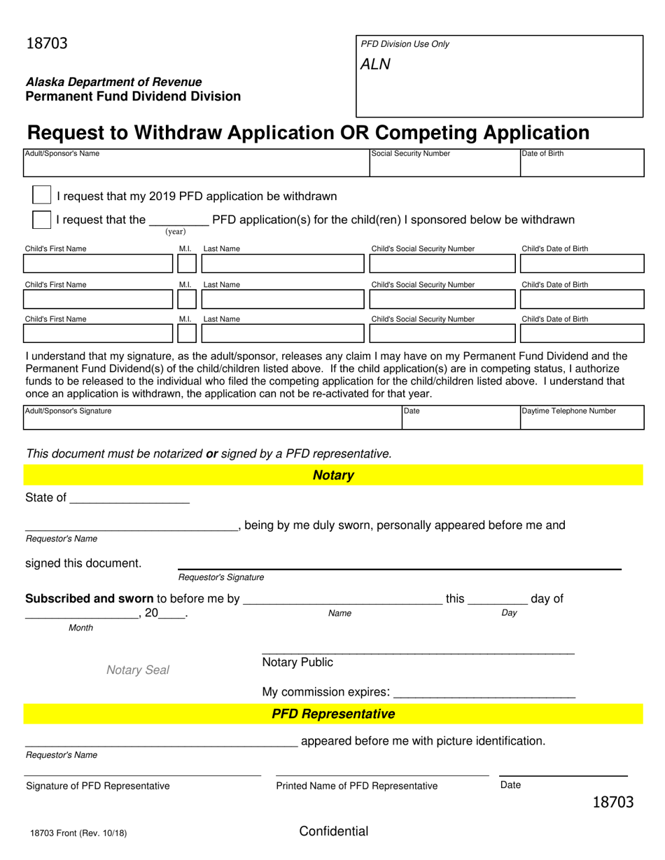 Form 18703 Request to Withdraw Application or Competing Application - Alaska, Page 1