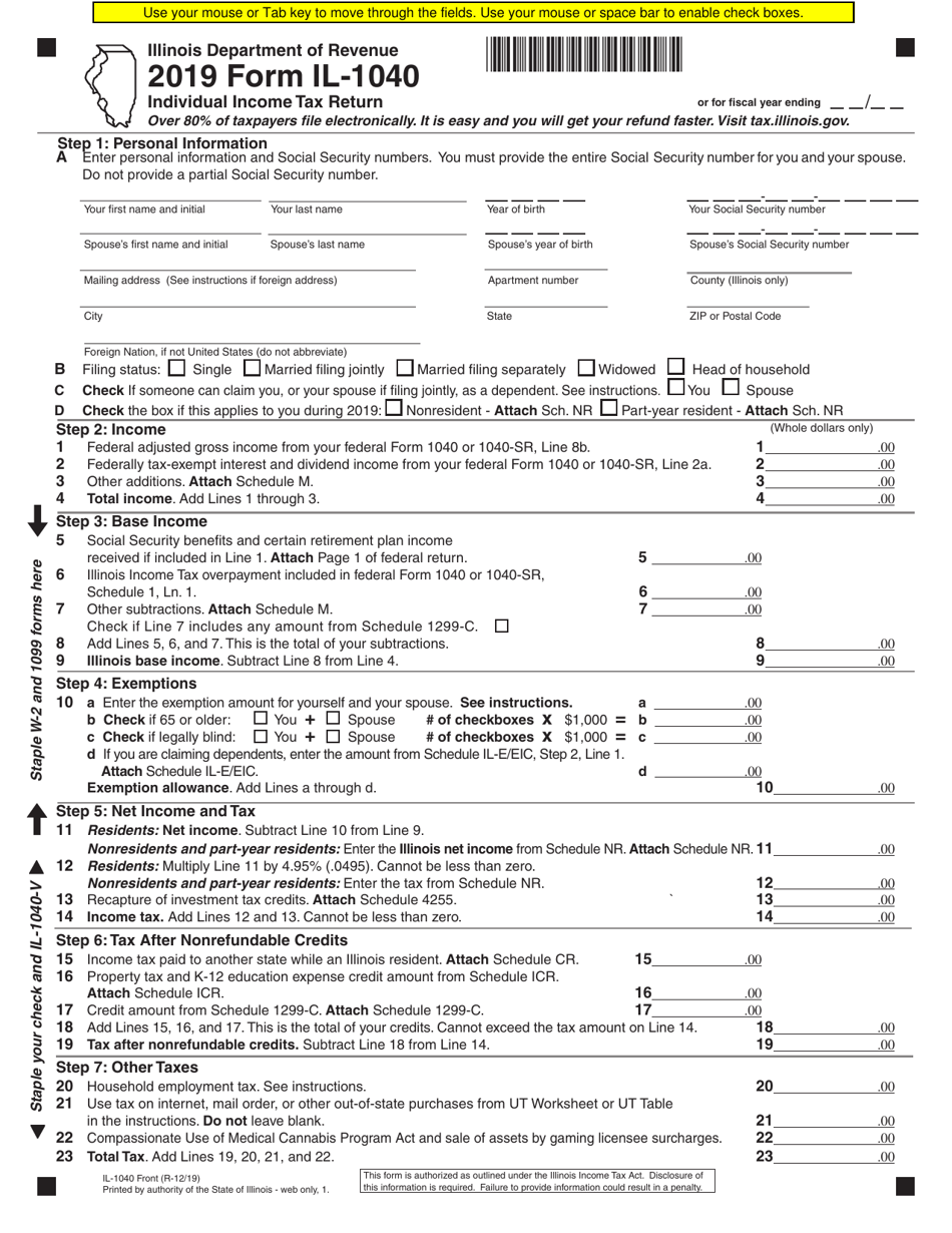 Form IL-1040 Individual Income Tax Return - Illinois, Page 1