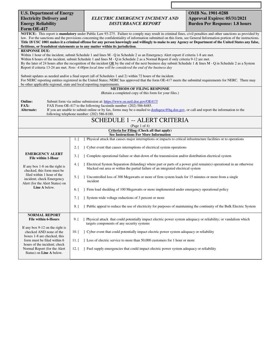 Form OE-417 Electric Emergency Incident and Disturbance Report, Page 1