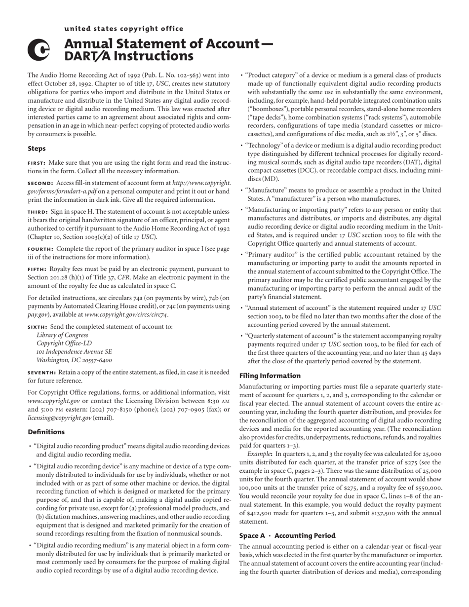 Form DART A Annual Statement of Account for Digital Audio Recording Products, Page 10