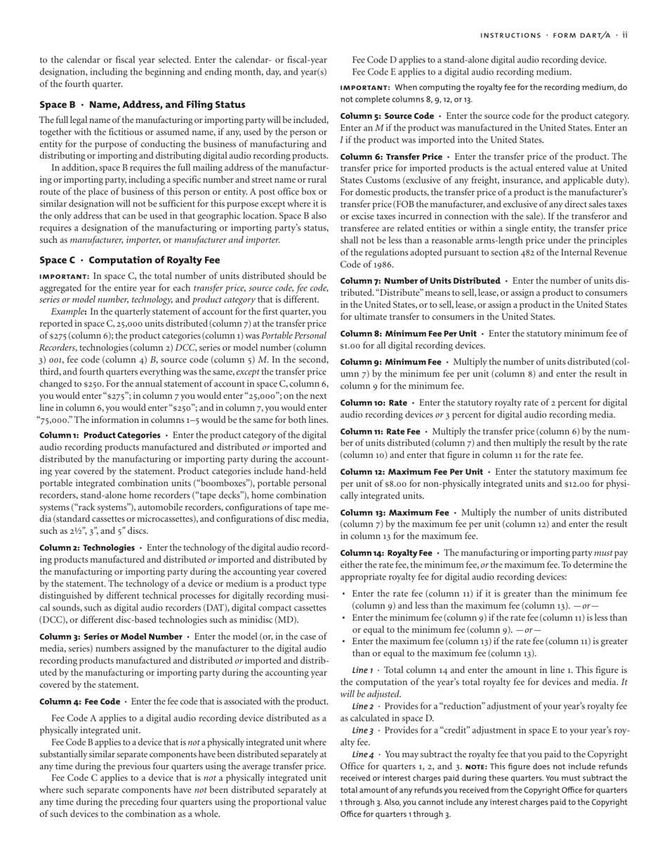 Form DART A Annual Statement of Account for Digital Audio Recording Products, Page 11