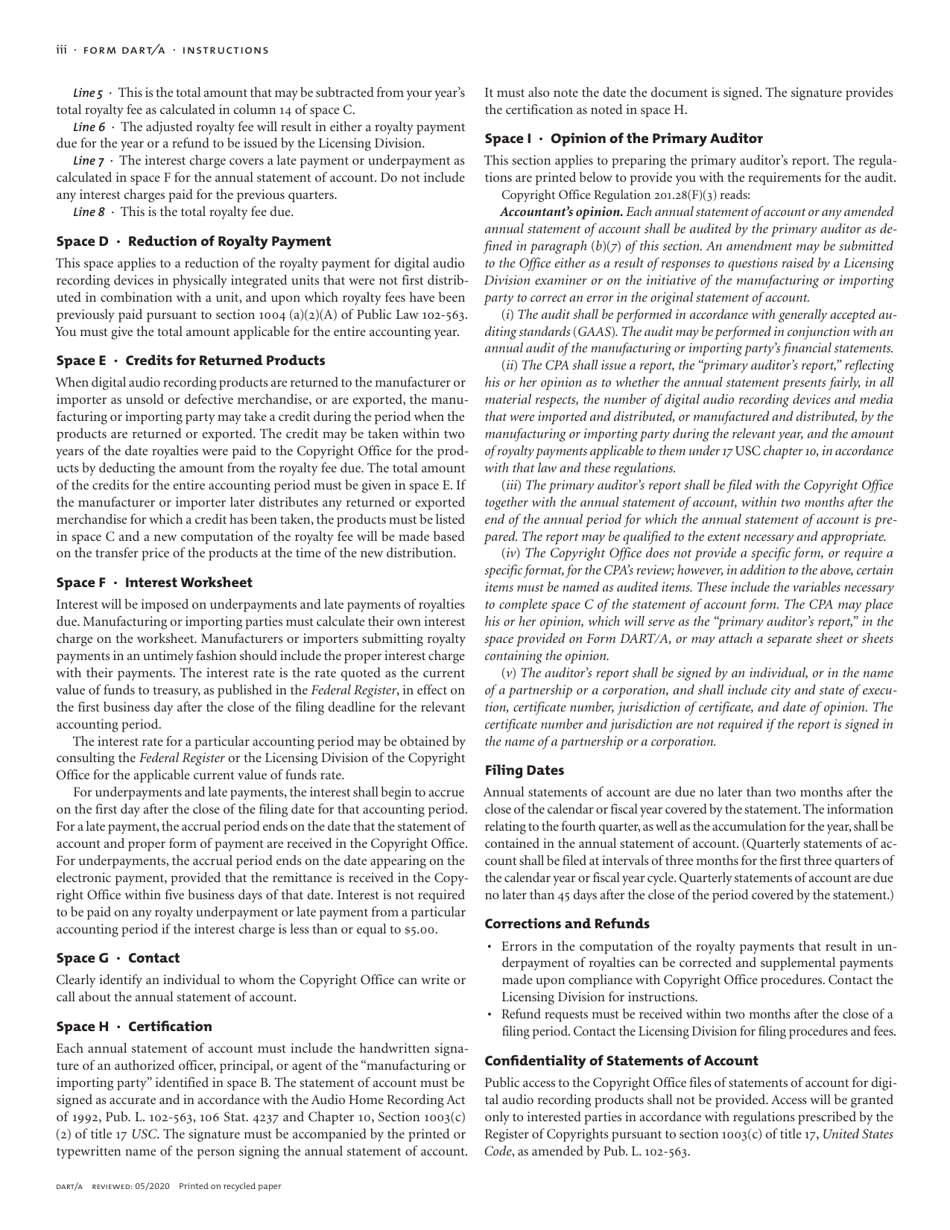 Form DART A Annual Statement of Account for Digital Audio Recording Products, Page 12