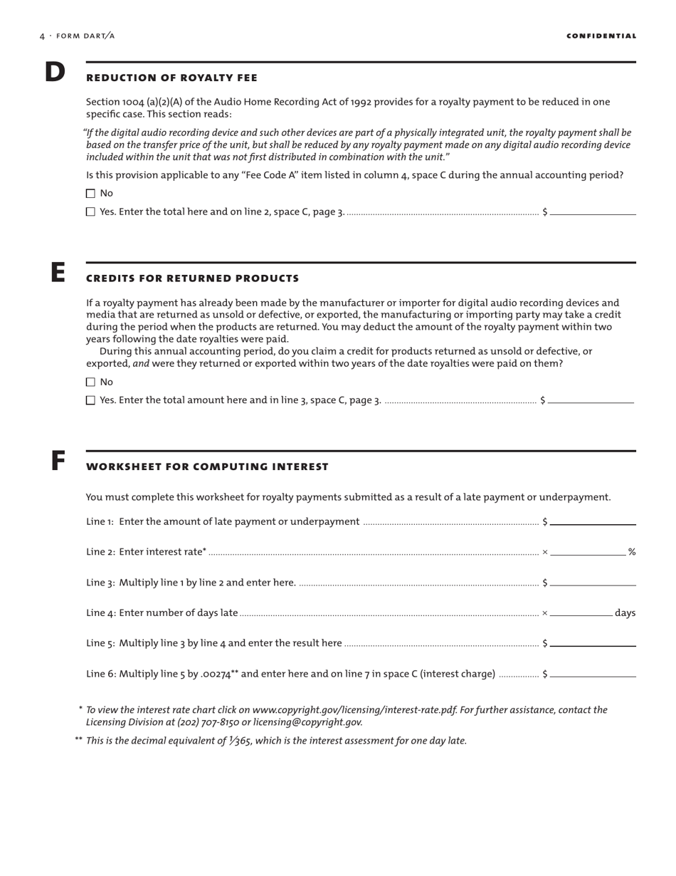 Form DART A Annual Statement of Account for Digital Audio Recording Products, Page 6