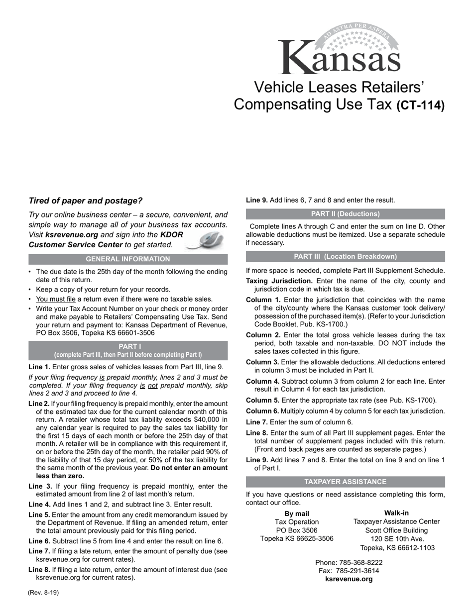 Form CT114 Fill Out, Sign Online and Download Fillable PDF, Kansas
