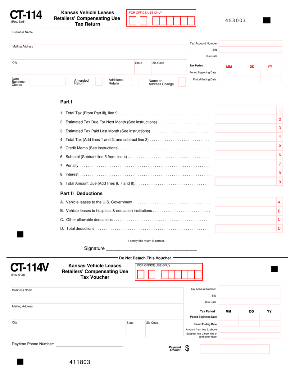 Form CT-114 Kansas Vehicle Leases Retailers Compensating Use Tax Return - Kansas, Page 2