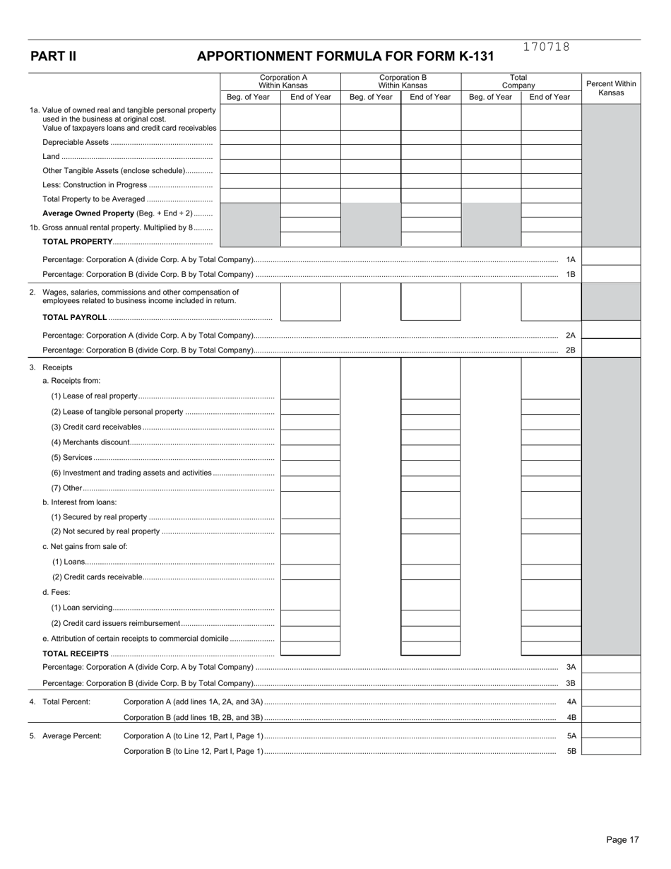 Form K-131 Kansas Financial Institution Combined Income Method of Reporting - Kansas, Page 2