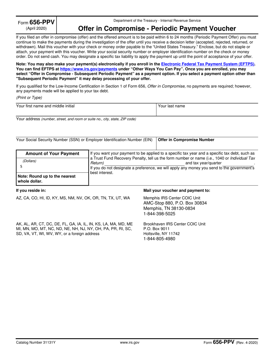 IRS Form 656-PPV Offer in Compromise - Periodic Payment Voucher, Page 1