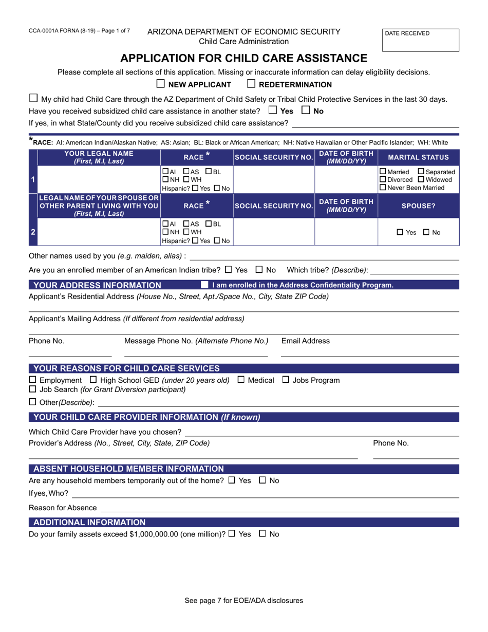 Form CCA-0001A Application for Child Care Assistance - Arizona, Page 2