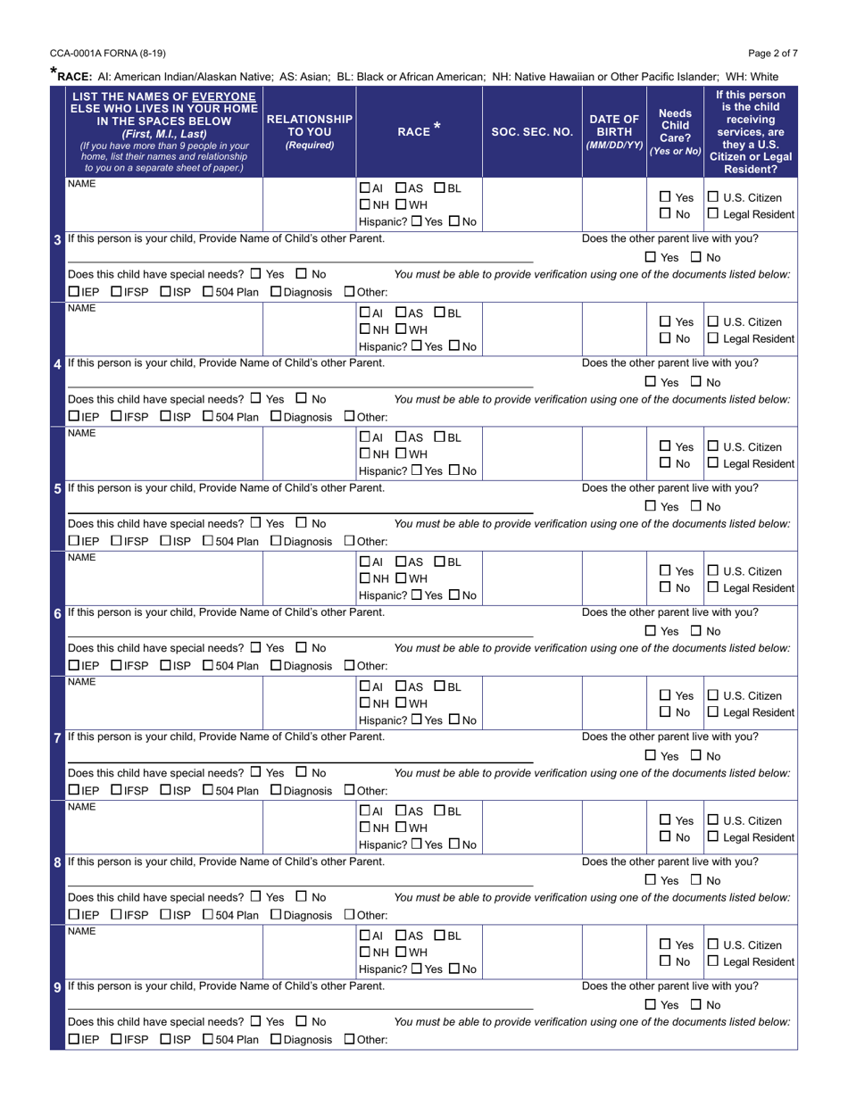 Form CCA-0001A Application for Child Care Assistance - Arizona, Page 3