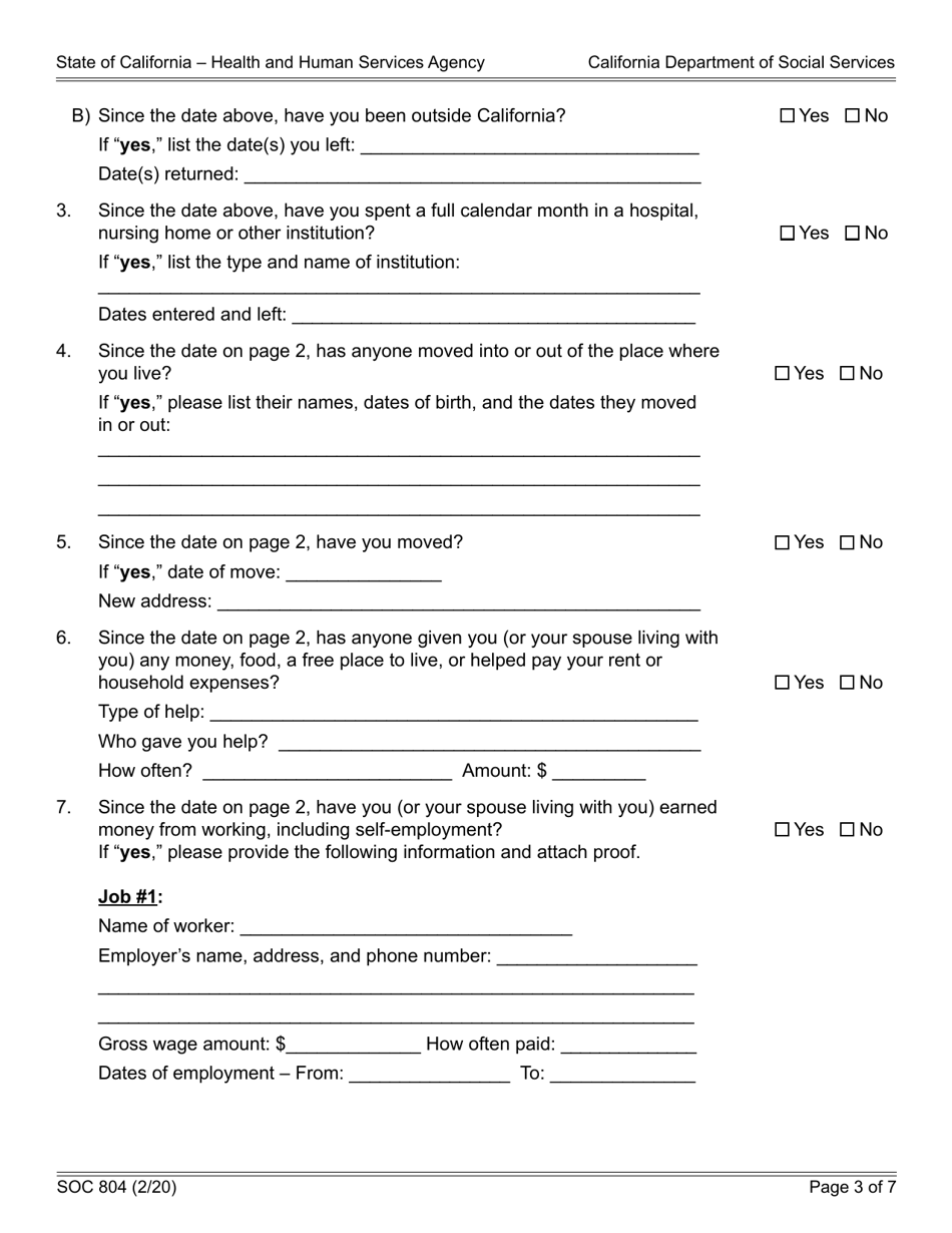 Form SOC804 Statement of Facts for Determining Continuing Eligibility for the Cash Assistance Program for Immigrants (Capi) - California, Page 3