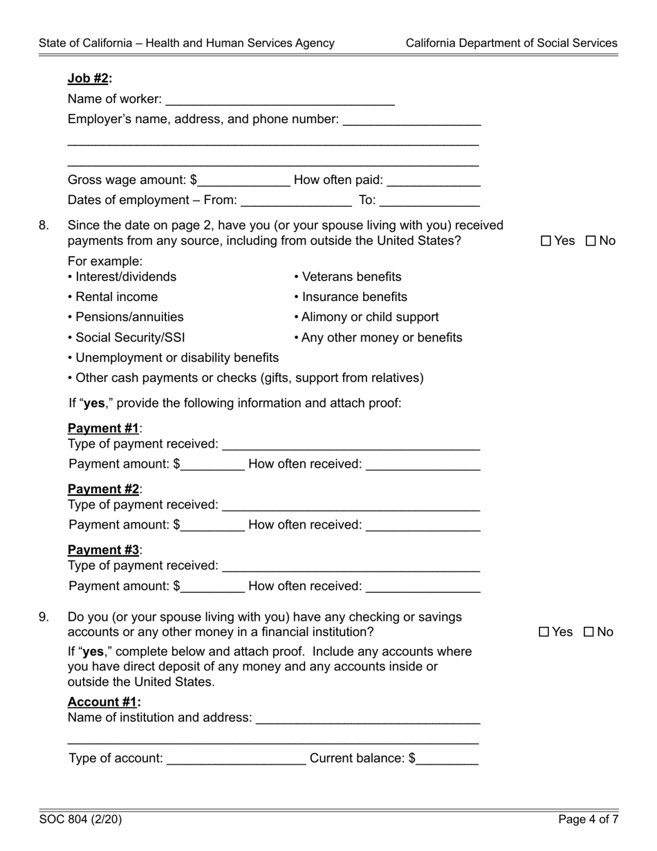 Form SOC804 Statement of Facts for Determining Continuing Eligibility for the Cash Assistance Program for Immigrants (Capi) - California, Page 4