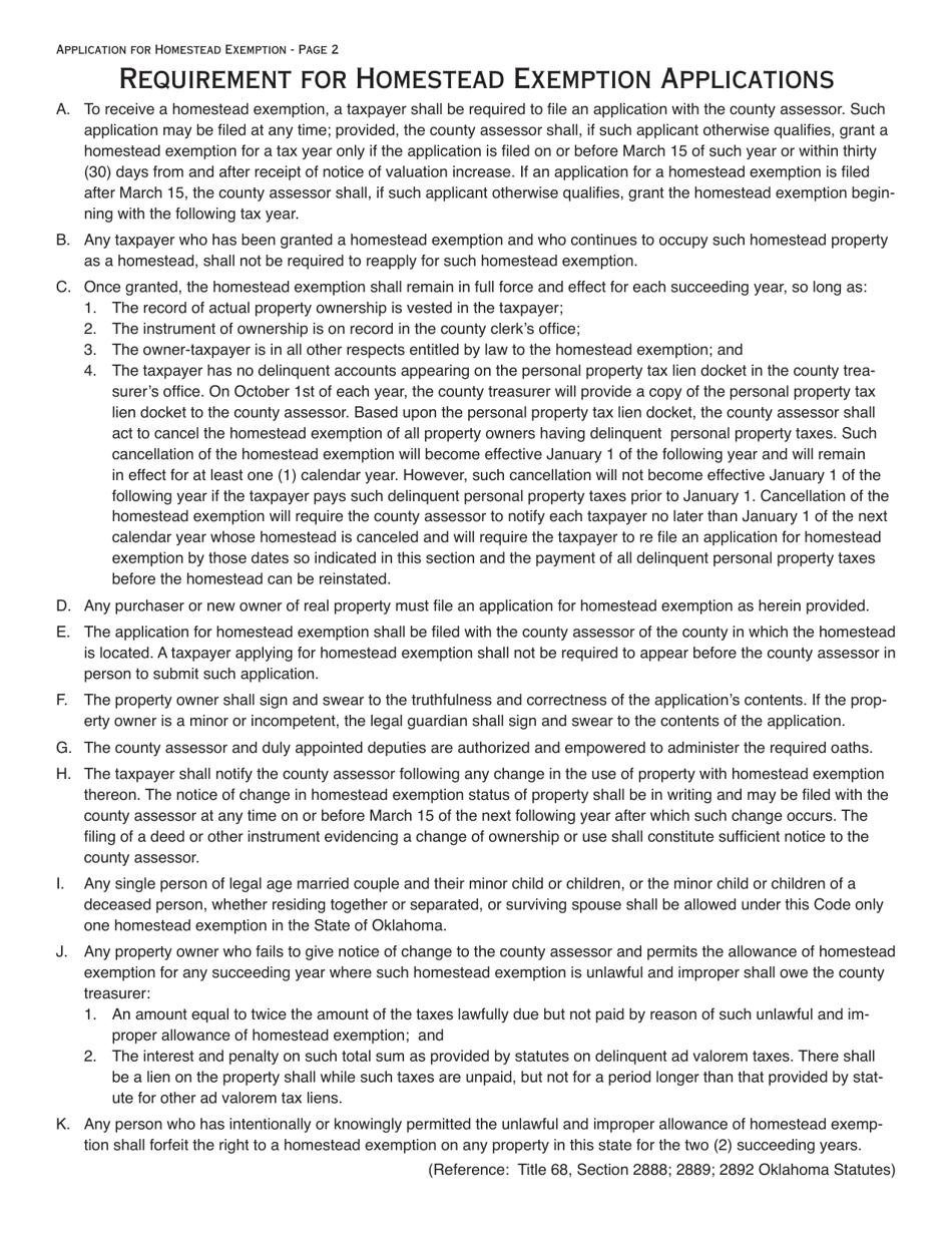 OTC Form 921 Application for Homestead Exemption - Oklahoma, Page 2